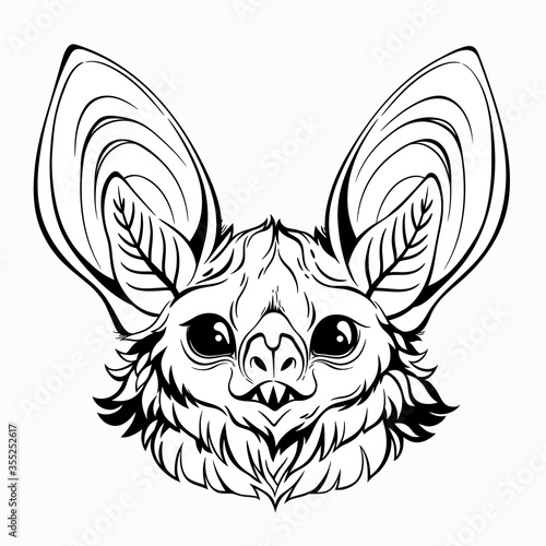 head of a cute bat, with shiny eyes and large ears