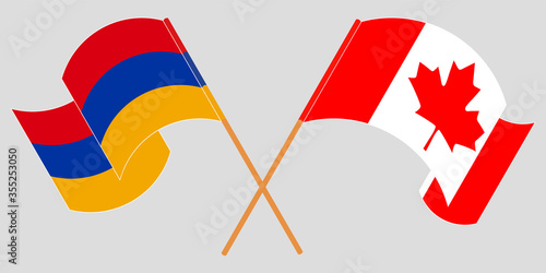 Crossed and waving flags of Armenia and Canada
