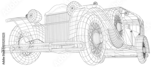 Classic car. Vintage car Vector illustration. Wire-frame line isolated. Vector rendering of 3d.