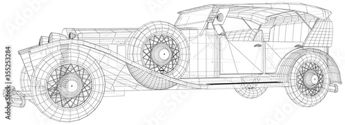 Classic car. Vintage car Vector illustration. Wire-frame line isolated. Vector rendering of 3d.