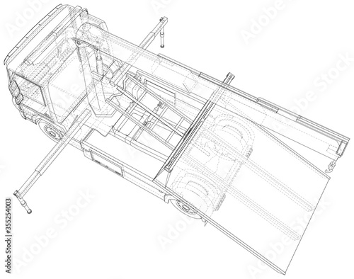 Vector Wire-frame line illustrations of tow trucks. EPS10 format. Vector created of 3d.