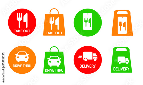 take out food icon, food delivery icon, drive through icon, online order icon, restuarant icon, take away icon,  delivery icon photo