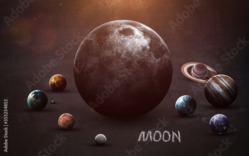 Moon - High resolution images presents planets of the solar system on chalkboard. This image elements furnished by NASA