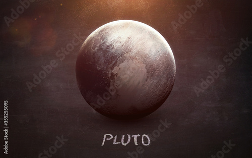 Pluto - High resolution images presents planets of the solar system on chalkboard. This image elements furnished by NASA
