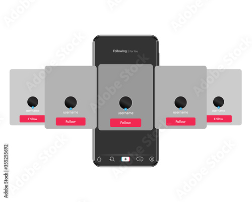 Realistic smartphone with interface carousel post on social network. Photo and video frame.