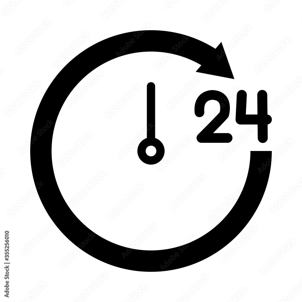 24 hours clock icon, silhouette style 24 hours clock icon, silhouette style