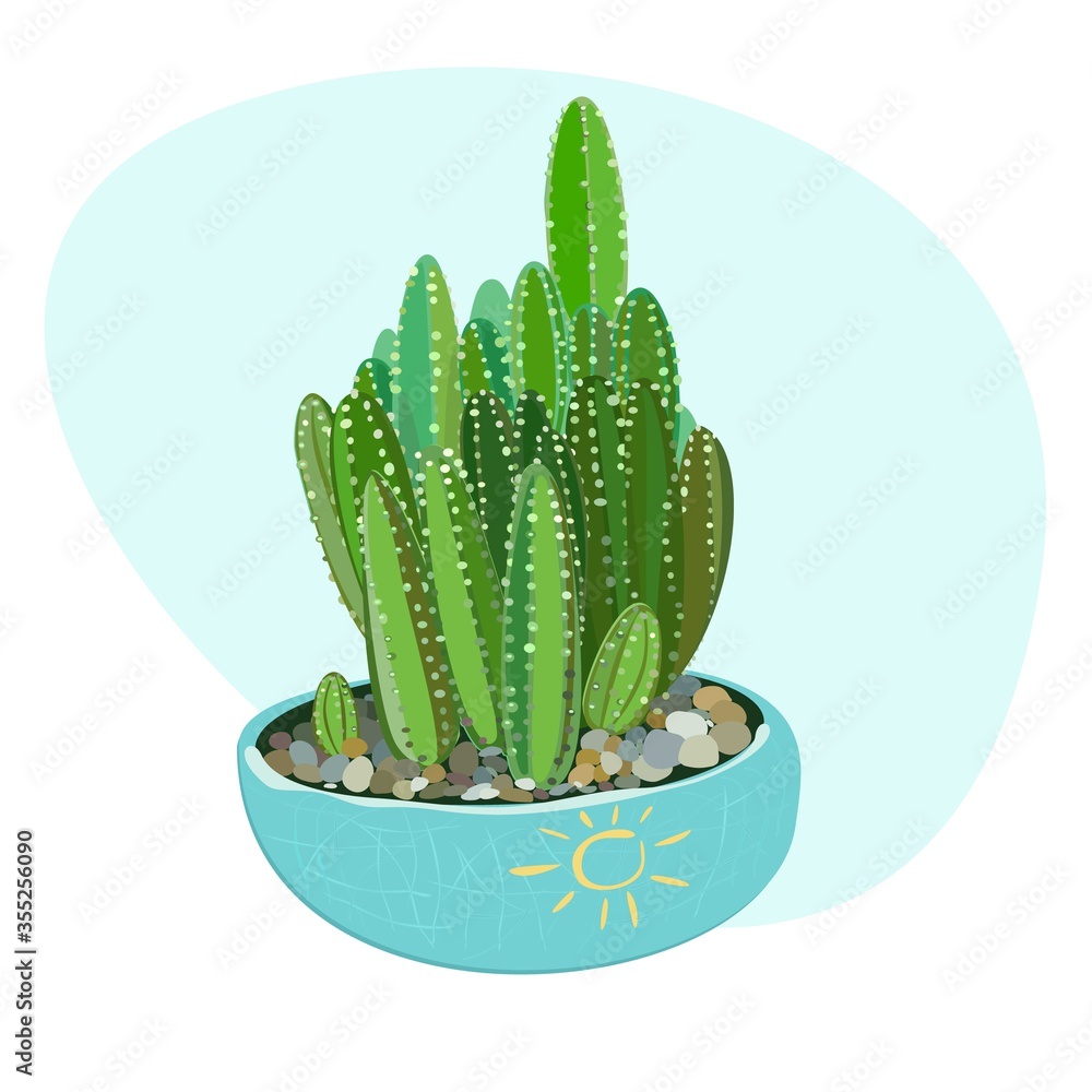 Green Cactus in a Ceramic Pot on a White Background. Creative Vector for Card, Invitation, Paper, Postcard, Tile, Fabric, Textile or Project. Green Cactus in a Ceramic Pot on a White Background. Creative Vector for Card, Invitation, Paper, Postcard, Tile, Fabric, Textile or Project.