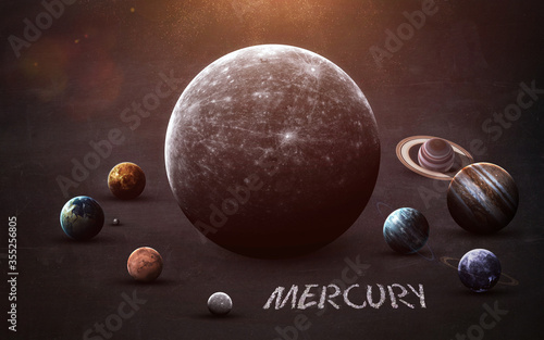 Mercury - High resolution images presents planets of the solar system on chalkboard. This image elements furnished by NASA