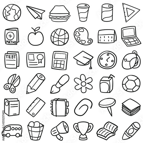 School Icons. Traditional Doodle Drawn Sketch. Hand Made Design Vector.  