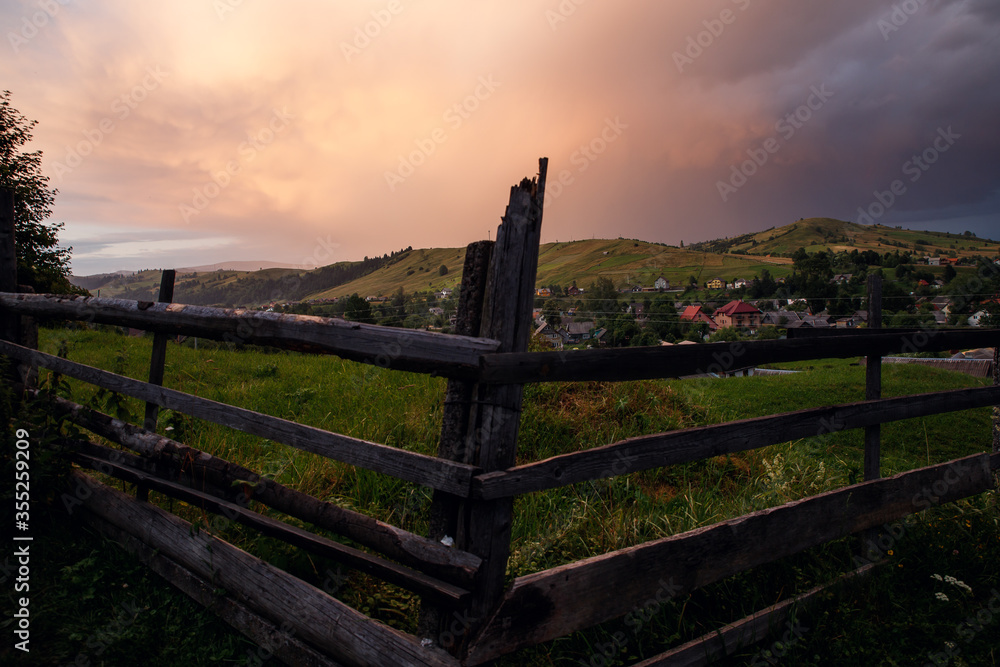 Views of the Carpathians - this is a beautiful country in the mountains of the Carpathians after sunset. Carpathians are located in Ukraine. In the Carpathians, beautiful nature.