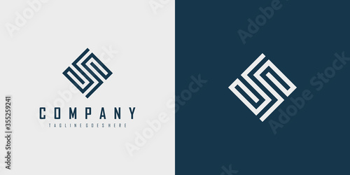 Abstract Initial Letter S Logo. Geometric Linear Style isolated on White and Blue Background. Usable for Business and Branding Logos. Flat Vector Logo Design Template Element.
