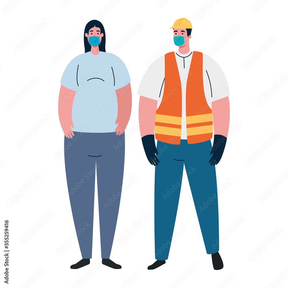male constructer and woman with masks vector design male constructer and woman with masks vector design
