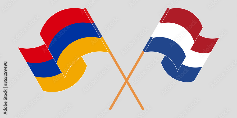 Crossed and waving flags of Armenia and the Netherlands Crossed and waving flags of Armenia and the Netherlands