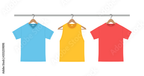T-shirts on hanger. flat style. isolated on white background