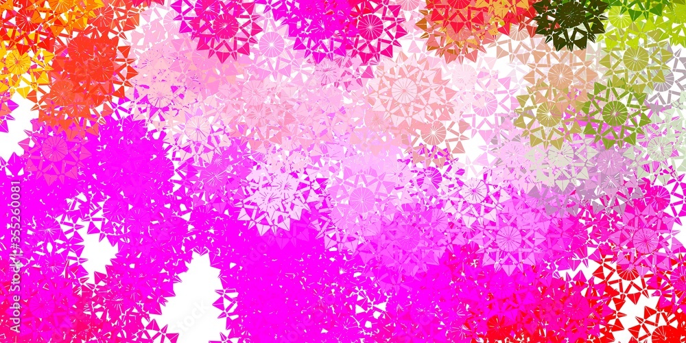 Light Pink, Green vector backdrop with xmas snowflakes.