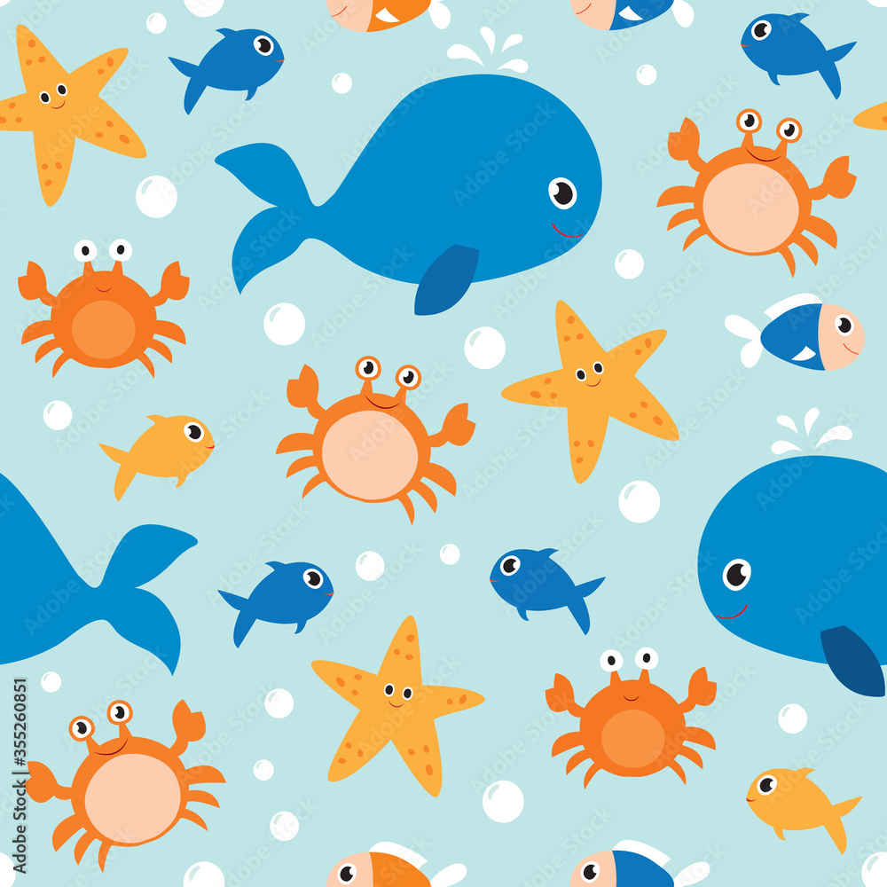Seamless pattern of sea animals. It can be used for wallpapers, wrapping, cards, patterns for clothes and other. Seamless pattern of sea animals. It can be used for wallpapers, wrapping, cards, patterns for clothes and other.