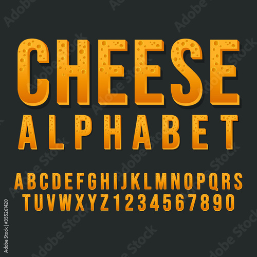 Typography Cheese Alphabet Style. Decorative Typeset Modern Font. Letters and Numbers Design Set.