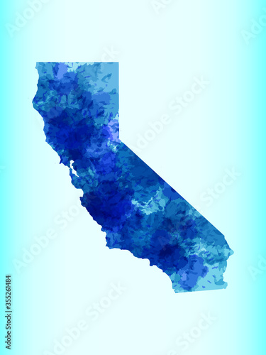 California watercolor map vector illustration of blue color on light background using paint brush in paper page