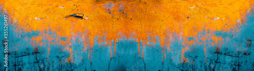 Rust Background banner Panorama - Blue orange rustic abstract painted metal steel texture wall(complementary Colors)