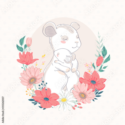 Animal family character. Vector illustration. Mom and baby. Happy mother day. Mom I love you.