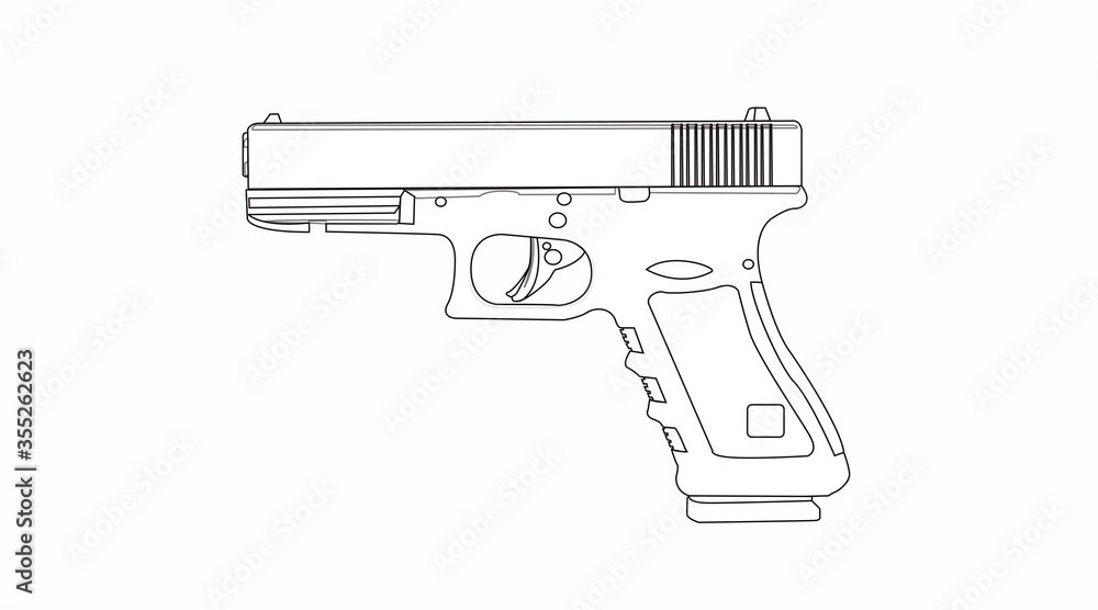 Fototapeta Wektor czarno-biały ilustracja na białym tle pistoletu