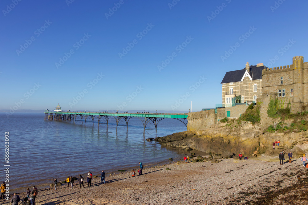 View of Clevedon Pier, and Beach, Somerset, UK