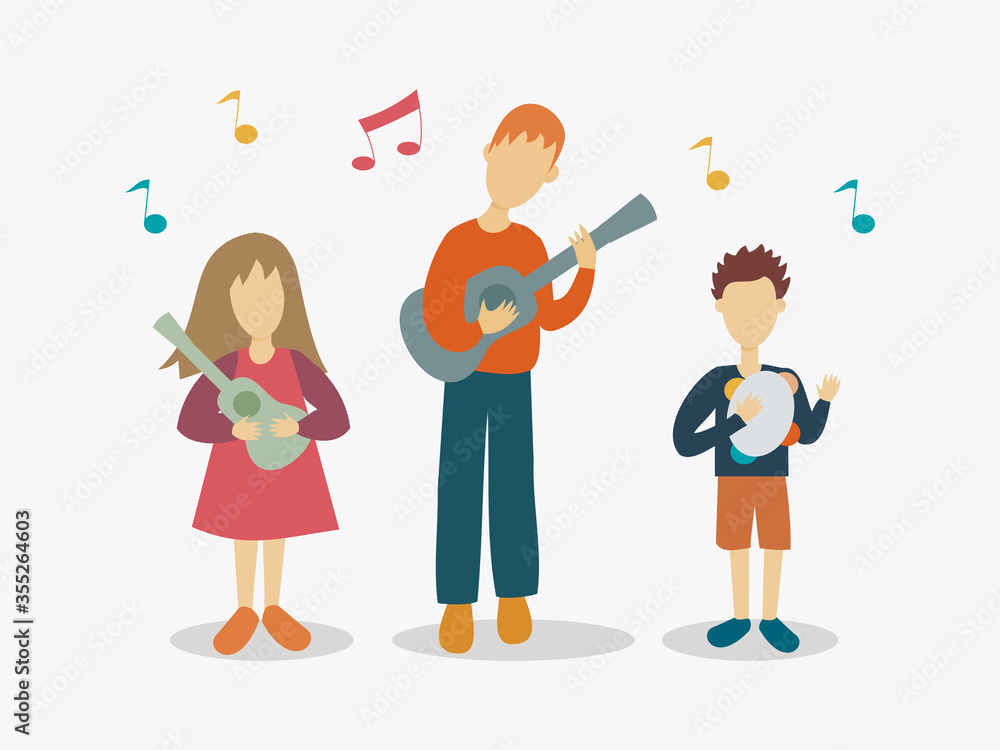 Illustration of a father playing music instrumentals with kids Illustration of a father playing music instrumentals with kids