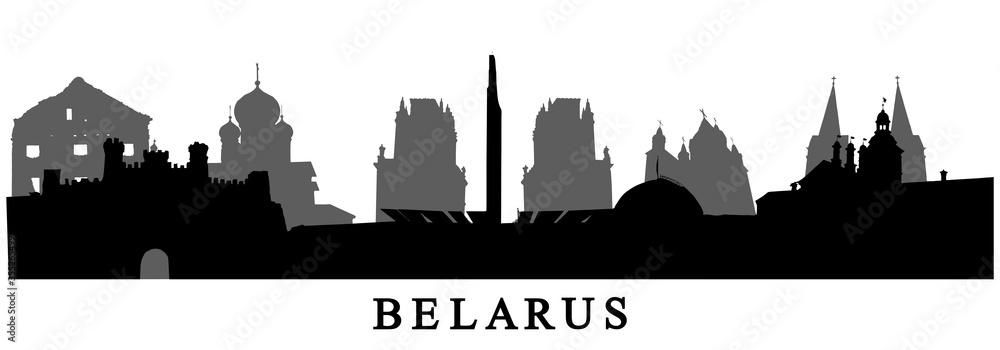 Silhouettes of buildings of country Belarus, vector illustration.