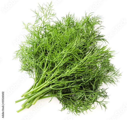 Fresh dill bunch on a white background, isolated. The view from top photo