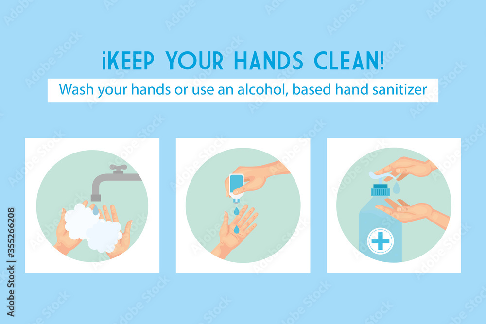 Hands washing technique using sanitizer vector design