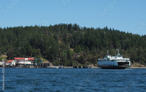 Washington State Ferry landing at Orcas Island ferry dock in the San Juan Islands