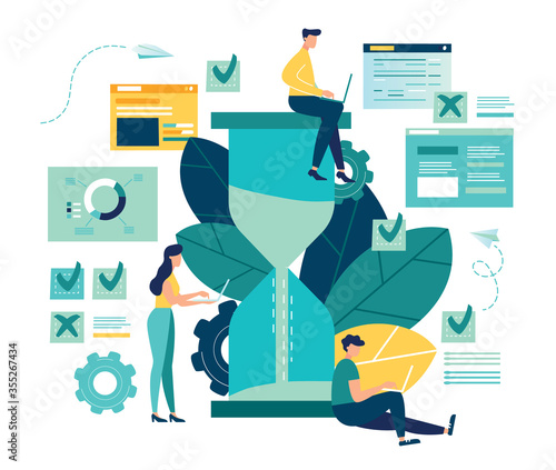 Vector illustration, hourglass on white background, work time management concept, quick reaction awakening-vector