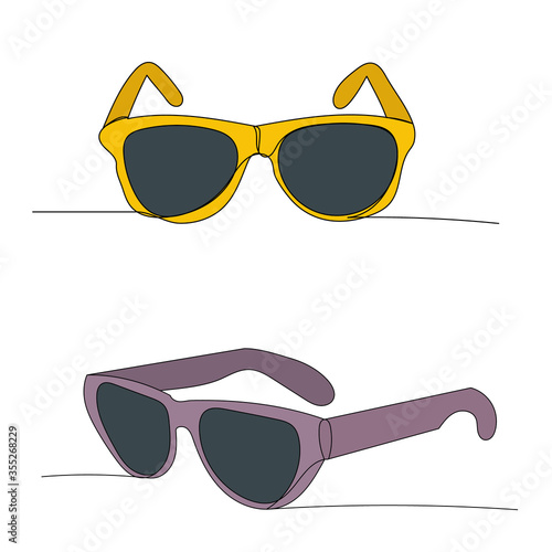 vector, isolated, glasses colored drawing by a continuous line, sketch