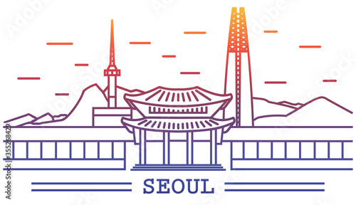 seoul city colorful line art