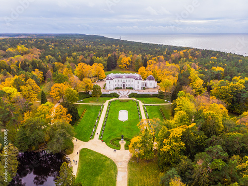 Aerial view of Palanga Amber museum and Tiskevicius park in Palanga, Lithuania photo