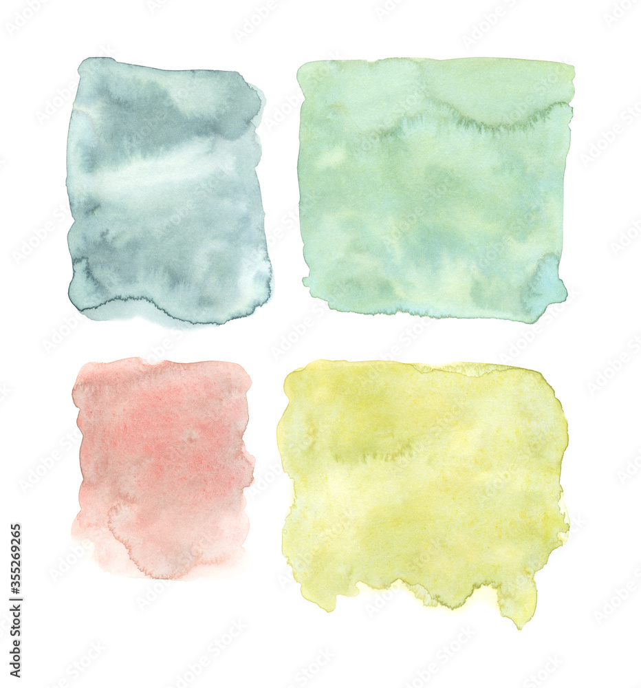 Hand painted watercolor set. Can be used as a decorative background for creative design of posters, cards, invitations, wallpapers, banners, websites. Beautiful pastel textures.