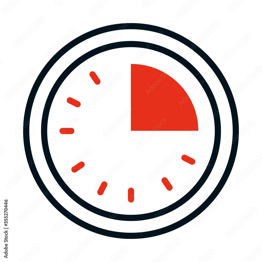 clock with quarter past icon, half line half color style clock with quarter past icon, half line half color style