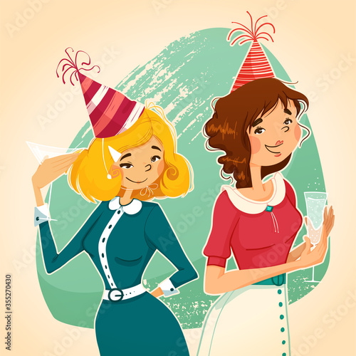 Cheerful corporate party. Raising a glass to the deal.
