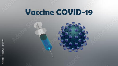 Vaccine syringe with needle. Covid 19, coronavirus vaccine blue. Coronavirus illustration.  