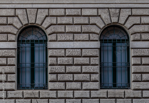 ROME, ITALY - DECEMBER 01, 2019: Windows - architectural detail on historical building, in Rome, Italy