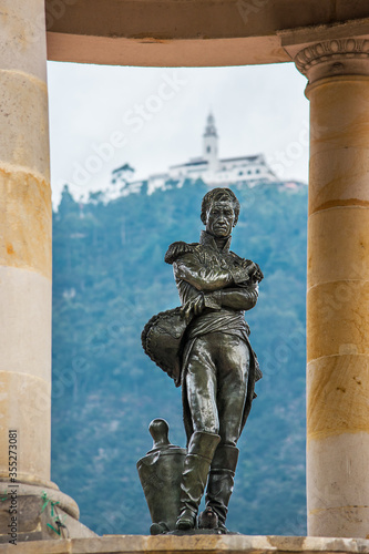 Estatua de Simon Bolivar en el parque de los periodistas Gabriel Garcia Marquez en Bogota.  photo