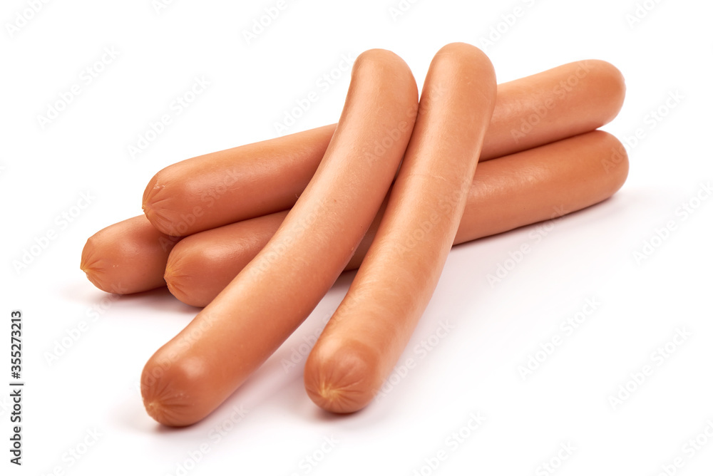 Fresh boiled Wiener sausages, isolated on white background Fresh boiled Wiener sausages, isolated on white background