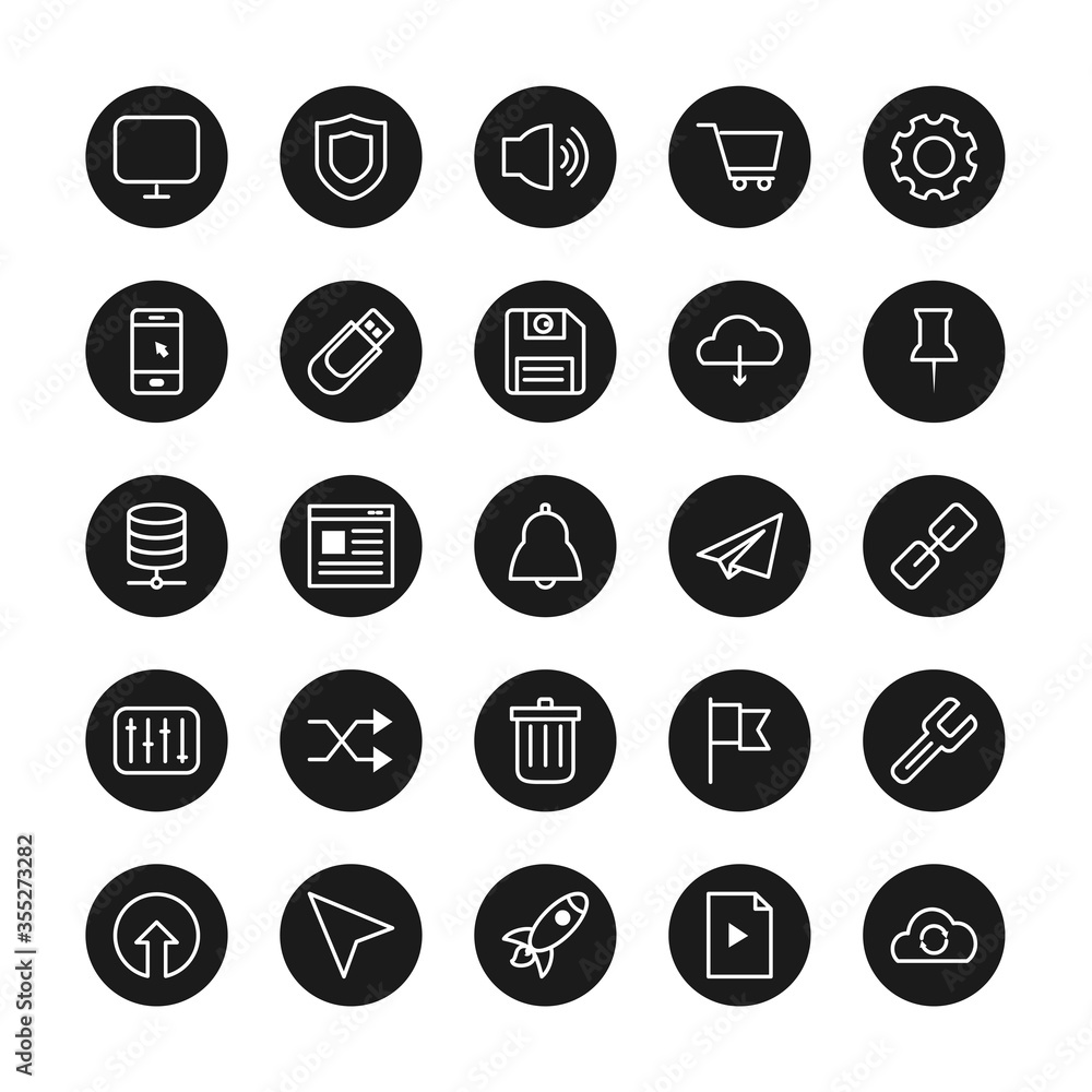 gear wheel and ui or ux icon set, block style gear wheel and ui or ux icon set, block style