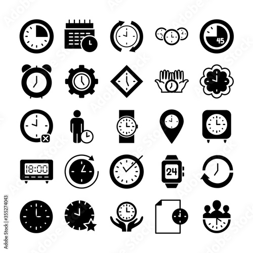 pictogram man and clock time icon set, silhouette style