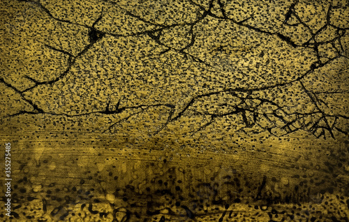 Light brown with gold abstract texture with dark scratches, cracks and spots