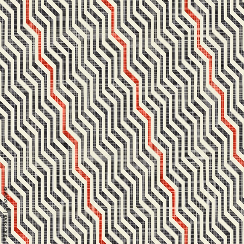 Abstract striped geometric seamless pattern on texture background in retro colors. Endless pattern can be used for ceramic tile, wallpaper, linoleum, textile, web page background.