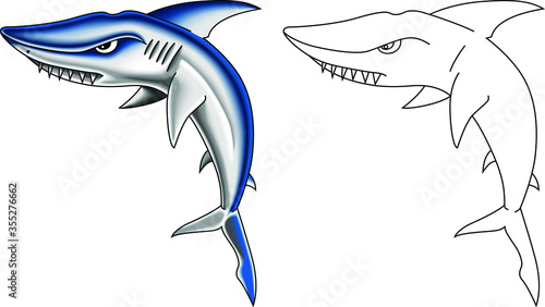Great toothy white shark. Vector image.