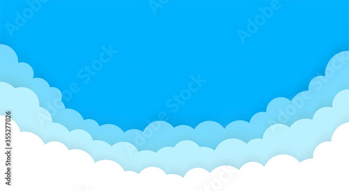 Sky with clouds in flat style. Blue sky background. Vector