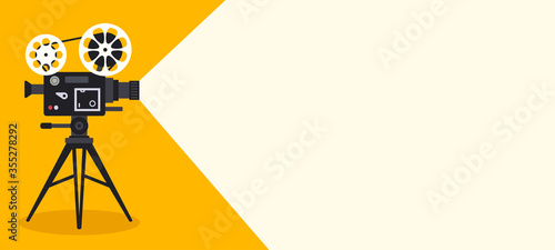 Retro cinema projector on poster. Vector illustration