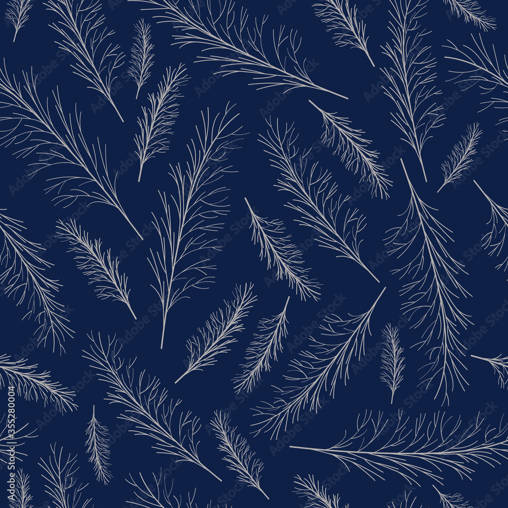 Seamless pattern with white herbs on a blue background. For the design of textiles, printing products, wallpaper, clothing, wrapping paper and more